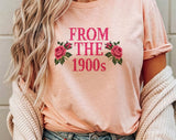 "From The 1900s Floral Roses" design on a peach unisex t-shirt