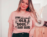 "Old Soul Oliver Anthony" design on a peach unisex t-shirt