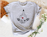 "Middle Finger Wreath Heart" design on a heather gray unisex t-shirt