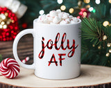 "Jolly AF" Christmas design on a white coffee mug