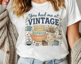 "You Had Me At Vintage Thrifting" design on a white unisex t-shirt