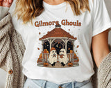 "Gilmore Ghouls" design on a white unisex t-shirt