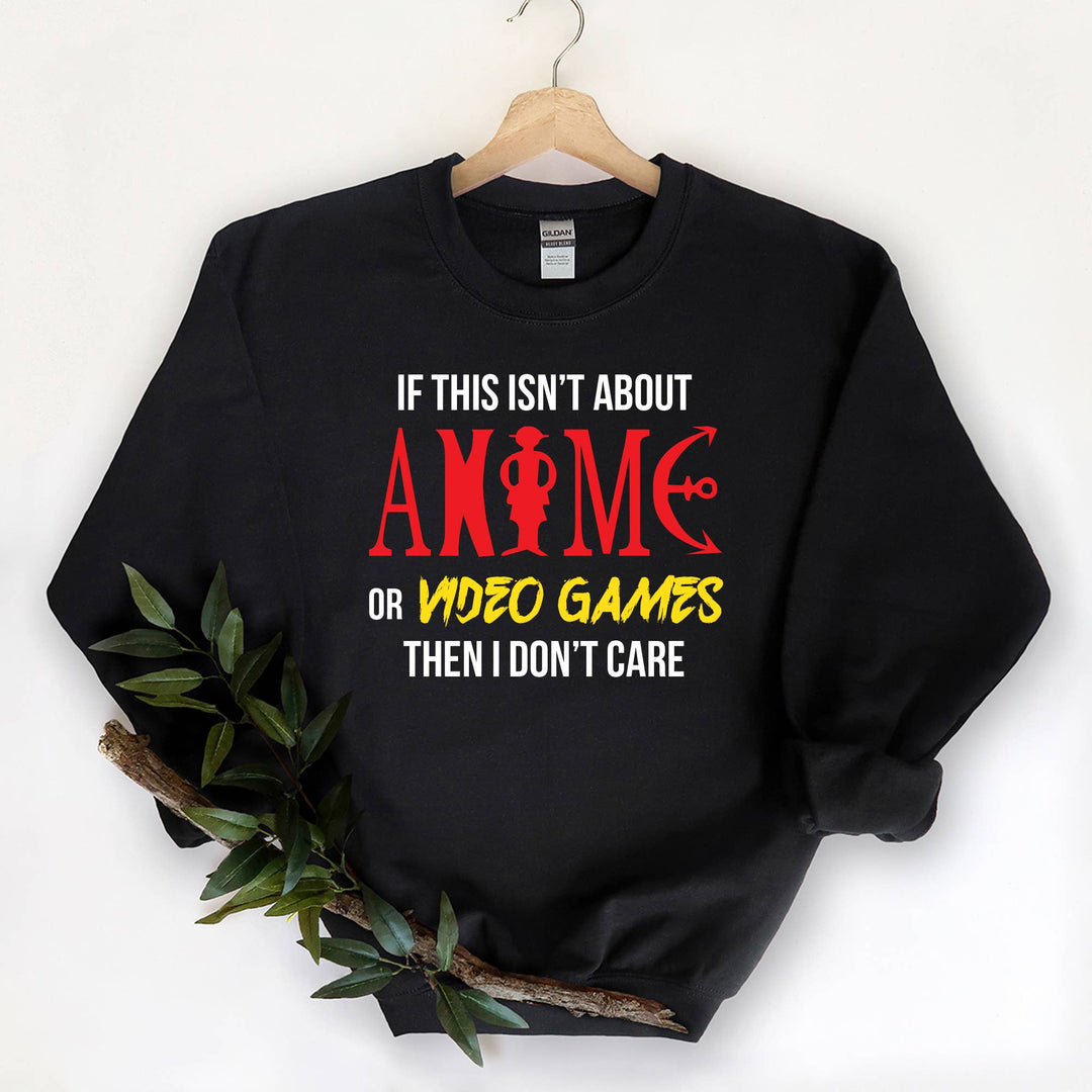 "Anime And Gaming" design on a black unisex crewneck sweatshirt
