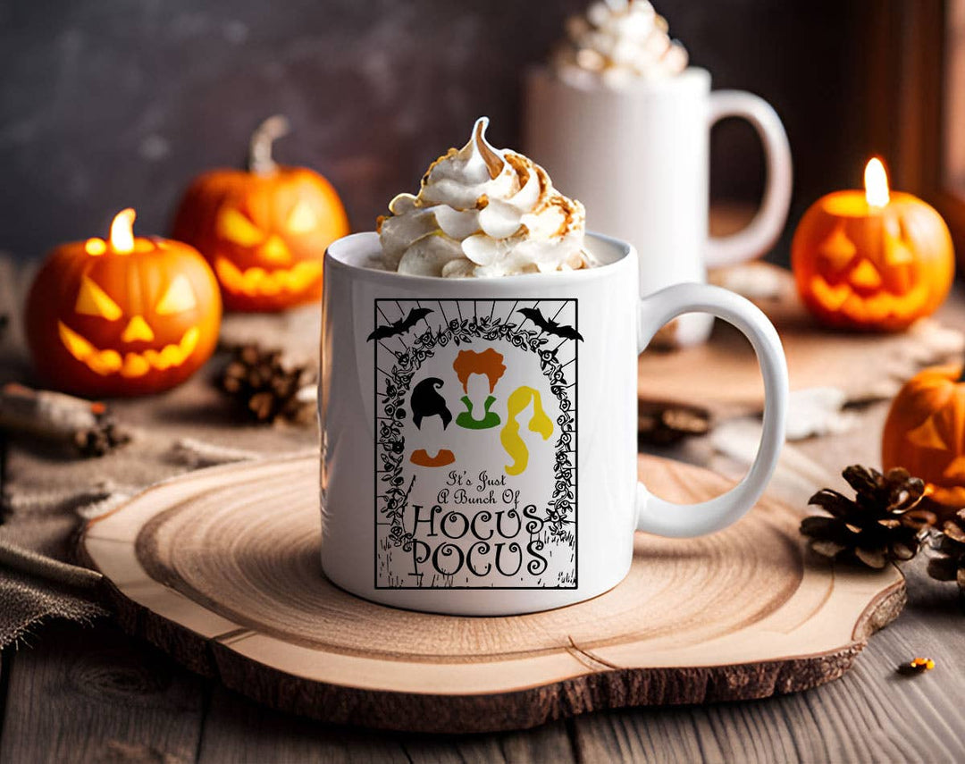 "Hocus Pocus Tarot" Halloween design on a white coffee mug