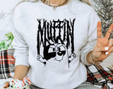 "Muffin Metal" design on an ash gray unisex crewneck sweatshirt