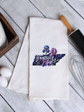 "Tennessee State Flower Iris" design on a white 28 x 28 inch flour sack tea towel