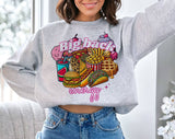"Big Back Energy" design on an ash gray unisex crewneck sweatshirt