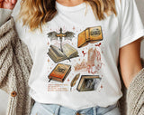 "Fourth Wing Collage" design on a white unisex t-shirt