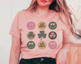 "St. Pat's Retro Circles" design on a peach unisex t-shirt