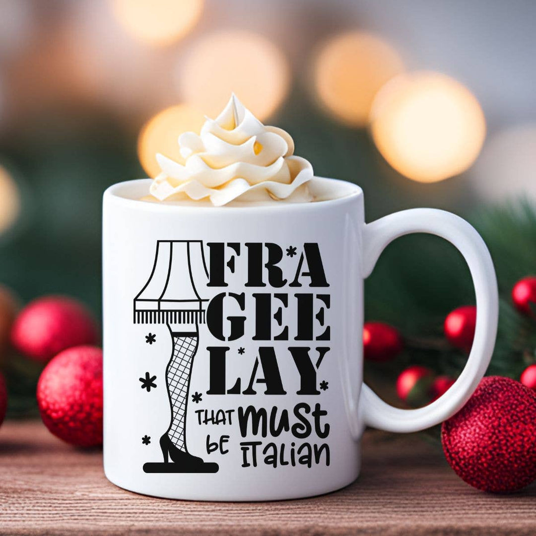 "Frageelay A Christmas Story" Christmas design on a white coffee mug
