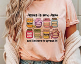 "Jesus Is My Jam" design on a peach unisex t-shirt