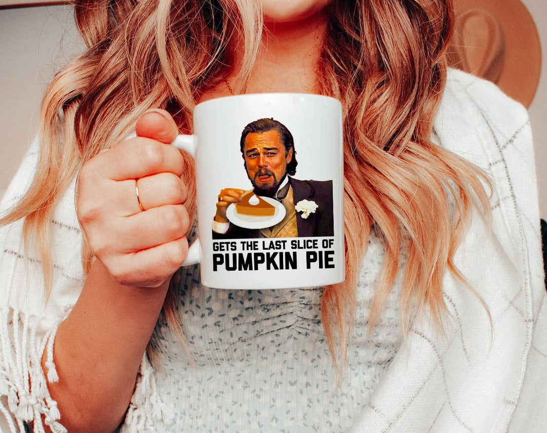 "Pumpkin Pie Meme" fall design on a white coffee mug