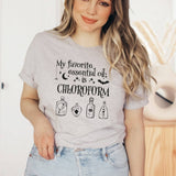 "My Favorite Essential Oil Is Chloroform" design on a unisex t-shirt