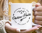 "Overtime Hours 2 Mountain" design on a white ceramic coffee mug