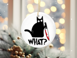 Cat With Knife Meme Christmas Ornament, 2.5 Inch Round Ceramic