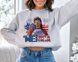 "Merica July 4th" design on an ash gray unisex crewneck sweatshirt
