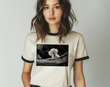 "Silence Of The Lamb Dog" design on a natural ringer t-shirt with black contrast trim