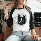 "I Myself Am Strange And Unusual" design on a white baseball raglan tee with black sleeves