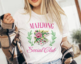 "Mahjong Social Club" design on a white unisex t-shirt