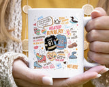 "Heated Rivalry Inspired Collage" design on a white ceramic coffee mug