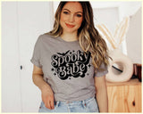 "Spooky Babe Bats" design on a heather gray unisex t-shirt