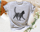 "Cat Abstract Drawing" design on a heather gray unisex t-shirt