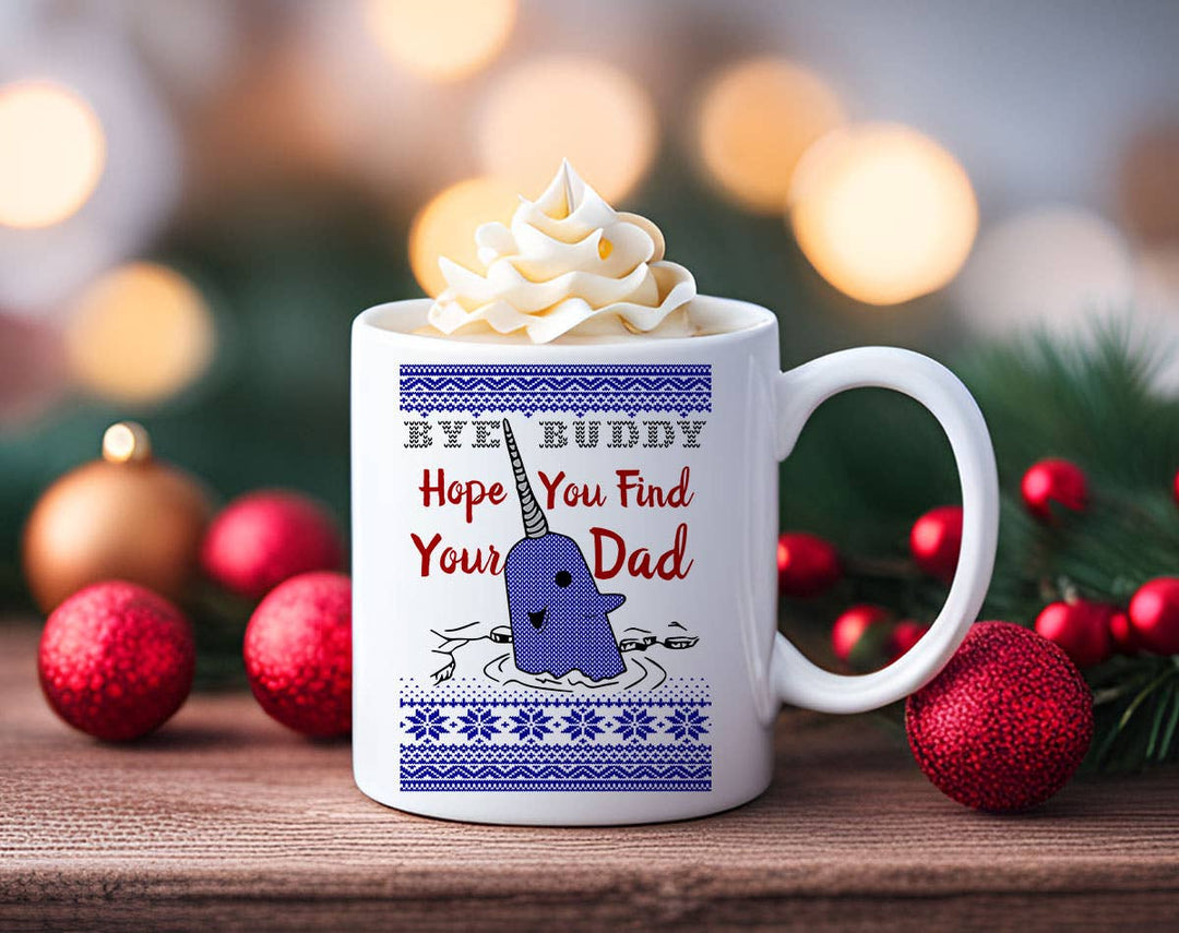 "Bye Buddy" Christmas design on a white coffee mug