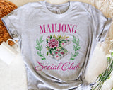 "Mahjong Social Club" design on a heather gray unisex t-shirt