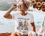 "You Look Like The 4th Of July Retro" design on a white unisex t-shirt