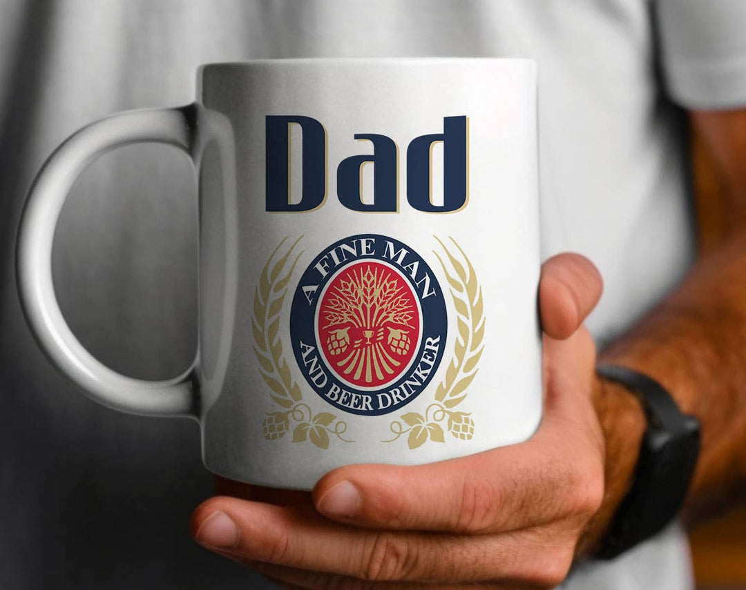 "Dad Beer Parody" design on a white ceramic coffee mug