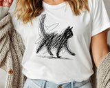 "Cat Abstract Drawing" design on a white unisex t-shirt