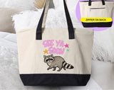 "See You Soon" design on a natural canvas zippered tote bag