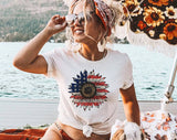 Sunflower American Flag 4th of July T-Shirt, Patriotic USA Graphic Tee