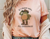 "If I Shenan It Once Frog" design on a peach unisex t-shirt