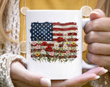 American Flag Floral Painting USA Coffee Mug
