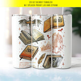 "Fourth Wing Collage" design on a 20 oz skinny tumbler with lid and straw