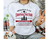 "Griswold Christmas Tree Farm" design on an ash gray unisex crewneck sweatshirt