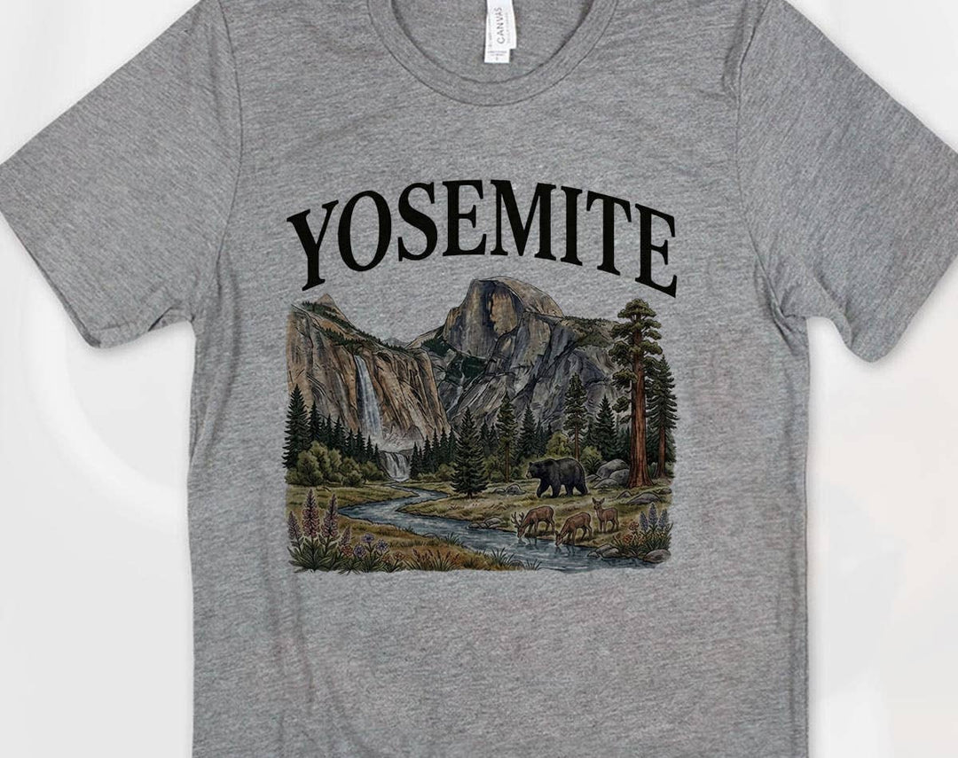 "Yosemite National Park" design on a heather gray unisex t-shirt