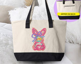 "Easter Bunny Brushstrokes" design on a natural canvas zippered tote bag