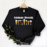 "Celebrate Diversity Hops IPA" design on a black unisex crewneck sweatshirt