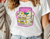 "Feel Your Feelings And Order Takeout" design on a white unisex t-shirt