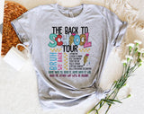 "The Back To School Tour" design on a heather gray unisex t-shirt