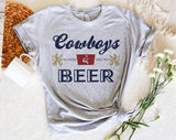 "Cowboys And Beer Country Music" design on a heather gray unisex t-shirt