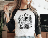 "Respect The Locals Mothman Bigfoot UFO" design on a white baseball raglan tee with black sleeves