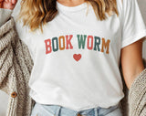 "Bookworm Heart" design on a white unisex t-shirt
