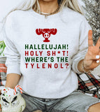 "Hallelujah Holy Sh*t" design on an ash gray unisex crewneck sweatshirt