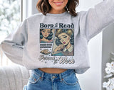 "Born To Read, Forced To Work" design on an ash gray unisex crewneck sweatshirt
