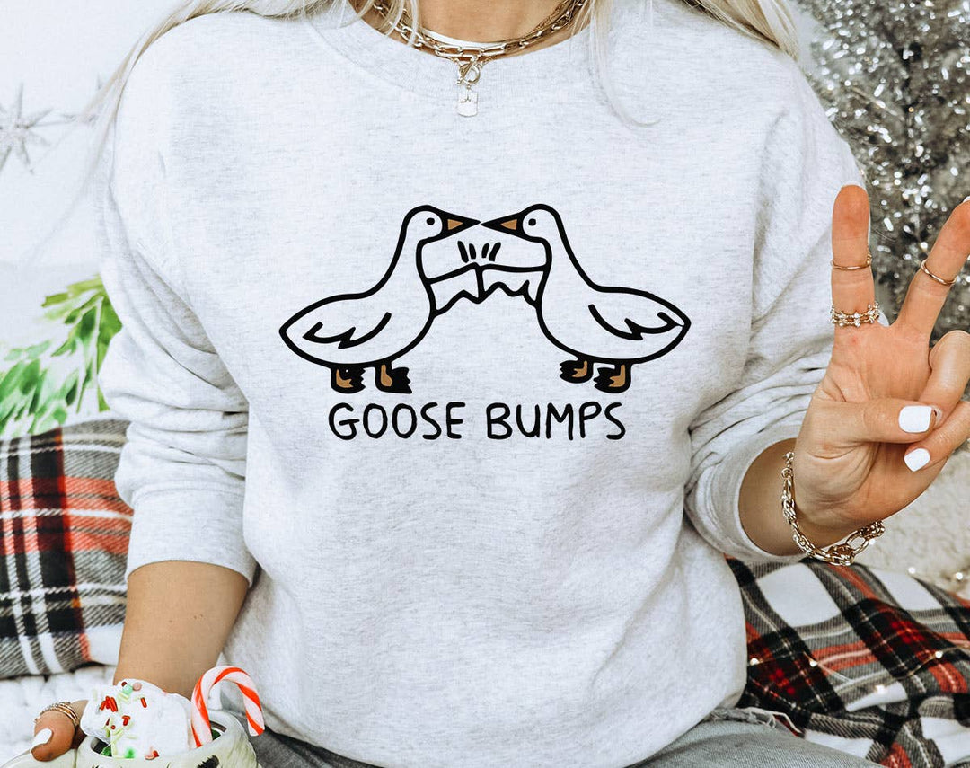 "Goosebumps" design on an ash gray unisex crewneck sweatshirt
