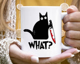 Cat Knife What Funny Black Coffee Mug