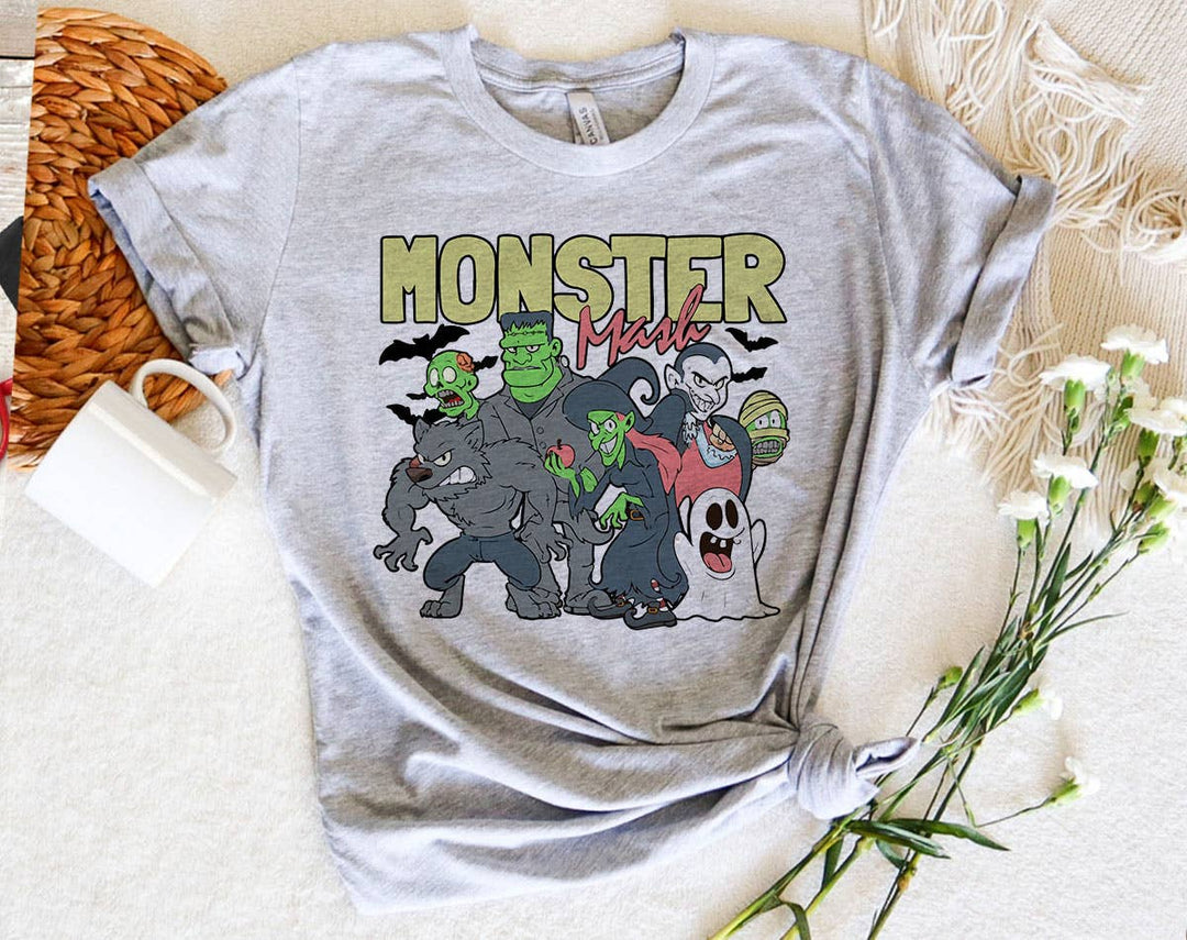 "Monster Mash" design on a heather gray unisex t-shirt